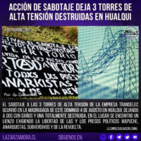 [Chile] Ação de sabotagem deixa 3 torres de alta tensão destruídas em Hualqui