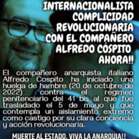 [Itália] Sardenha: O anarquista Alfredo Cospito inicia uma greve de fome