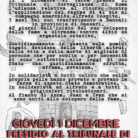 [Itália] Bolonha: 01/12 | Concentração no Tribunal de Vigilância em Solidariedade com Alfredo e Todos os Presos Revolucionários