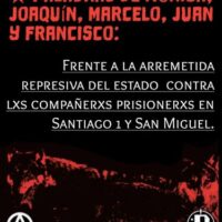 [Chile] Palavras de Mónica, Joaquín, Marcelo, Juan e Francisco frente ao ataque repressivo do Estado contra os companheiros prisioneiros em Santiago 1 e San Miguel.