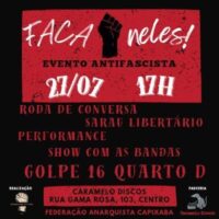 Evento antifascista em Vitória (ES) neste sábado, 27/07