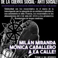 [Chile] Santiago: Cartaz em solidariedade as companheiras Milán Miranda e Mónica Caballero