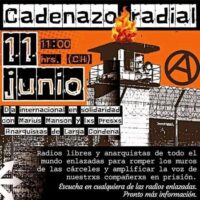 [Chile] Rede Radial 11 de Junho | Dia Internacional em Solidariedade com Marius Manson e os Presos Anarquistas de Longa Duração.