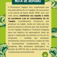 [Santarém-PA] Nota de repúdio do Movimento Tapajós Vivo à presença de Lula